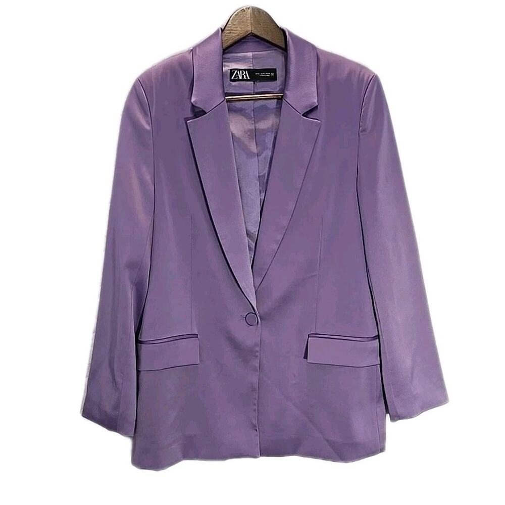 ZARA Lavender Satin Effect Tailored Blazer Purple Lilac Jacket Size M 1165/350 - Picture 2 of 12